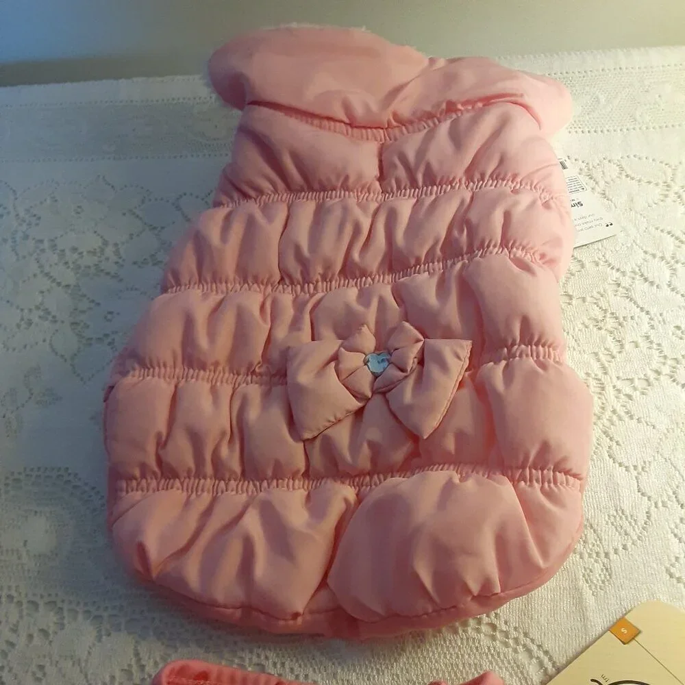 Lot of 2. Bond Co. (S) Pink Polka Dot Dress & Simply Dog Pink Puffy Quilted Coat